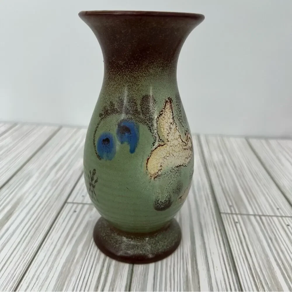 Bud Vase stoneware green brown floral glazed made in Germany
